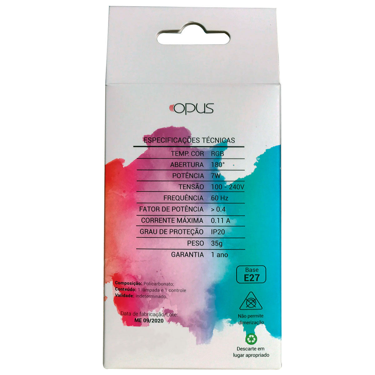 LÂMPADA DE LED BULBO RGB 7W E27 BIVOLT - OPUS