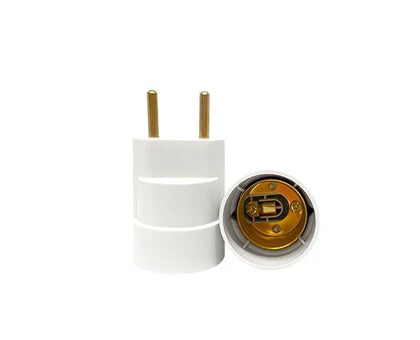 Bocal base E27, plástico, tipo adaptador c/ plugue, 4A/0-250V, cor branco, (bl 1un) - DECORLUX