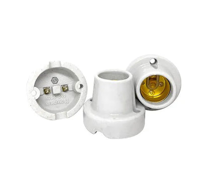 Bocal base E27, porcelana, tipo fixo de teto, 4A/0-250V, cor branco, (bl 1un) - DECORLUX