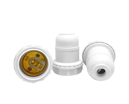 Bocal base E27, plástico, tipo pendente p/ abajur, 4A/0-250V, cor branco, (bl 1un) - DECORLUX