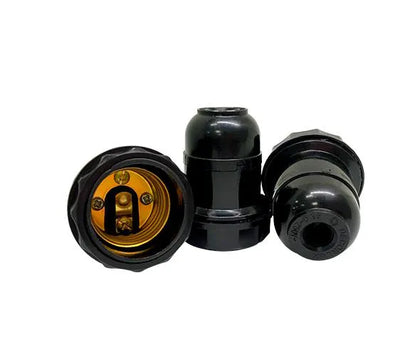 Bocal base E27, plástico, tipo pendente p/ abajur, 4A/0-250V, cor preto, (bl 1un) - DECORLUX