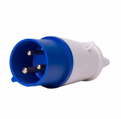Plugue industrial, plástico, 32A 220-240V, 2P+T, 6H, IP44, cor azul - DECORLUX